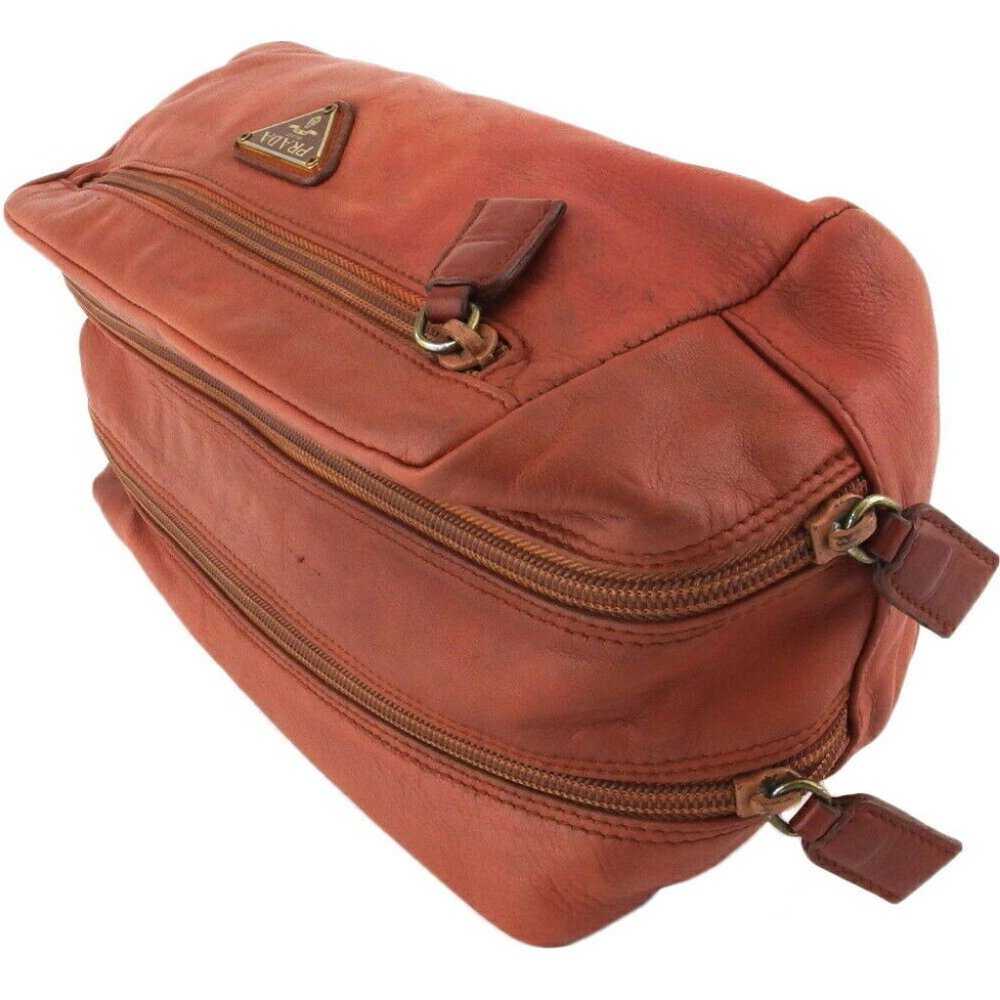 PRADA Clutch Bag Triangle Logo Leather Authentic - Picture 4 of 10